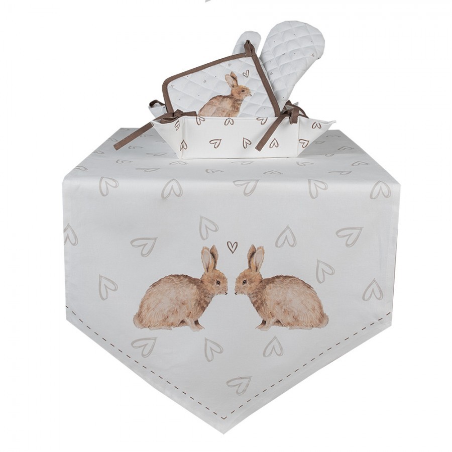 Bavlněný běhoun na stůl s motivem králíčků Bunnies in Love - 50*160cm Clayre & Eef Bavlněný běhoun na stůl s motivem králíčků Bunnies in Love - 50*160cm Clayre & Eef