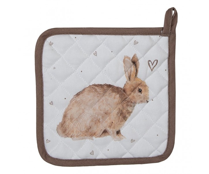 Bavlněná dětská chňapka - podložka s motivem králíčka a srdíček Bunnies in Love - 16*16 cm Clayre & Eef