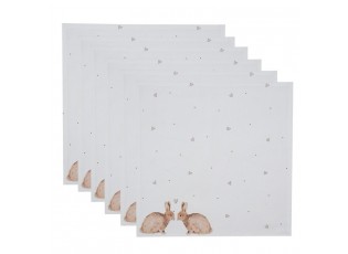6ks bavlněné ubrousky s motivem králíčků a srdíček Bunnies in Love - 40*40cm
