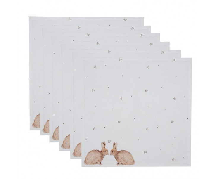 6ks bavlněné ubrousky s motivem králíčků a srdíček Bunnies in Love - 40*40cm
