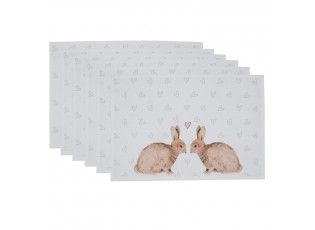 6ks bavlněné prostírání s motivem králíčků a srdíček Bunnies in Love - 48*33cm