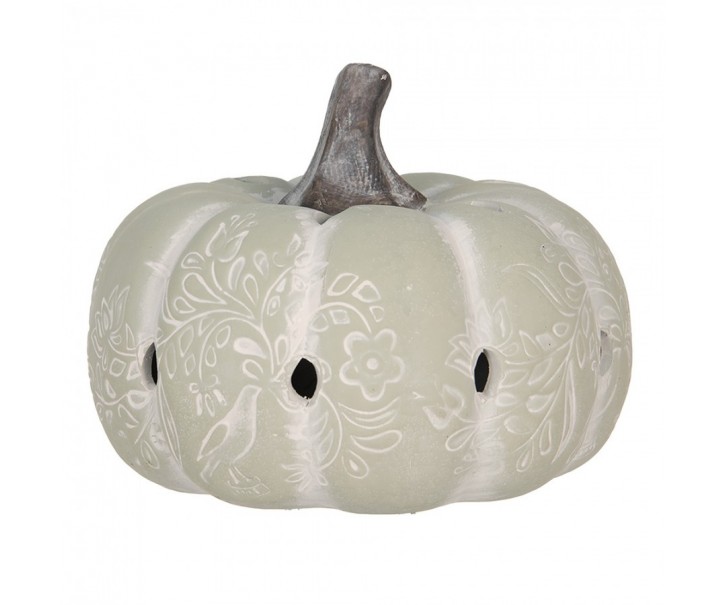 Šedo-zelená antik dekorace dýně s ornamentem Pumpkin - Ø 23*18 cm Clayre & Eef