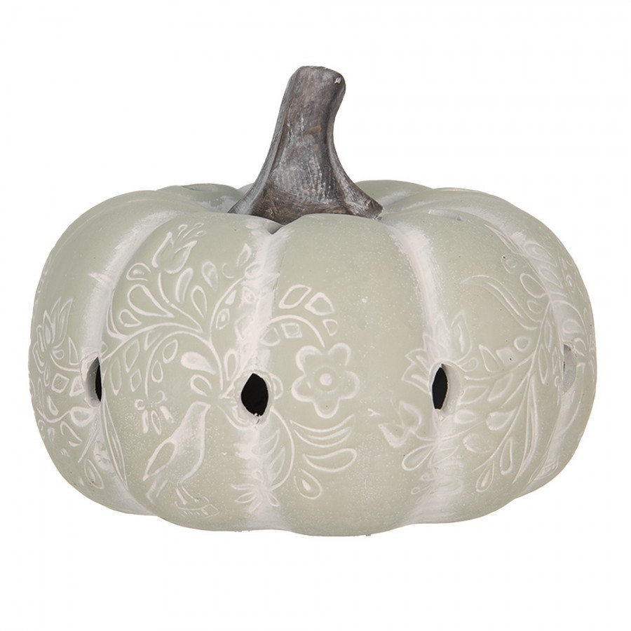Šedo-zelená antik dekorace dýně s ornamentem Pumpkin - Ø 23*18 cm