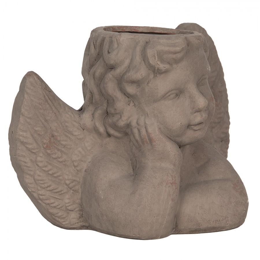 Šedý antik cementový květináč Anděl - 23*13*17cm Clayre & Eef Šedý antik cementový květináč Anděl - 23*13*17cm Clayre & Eef