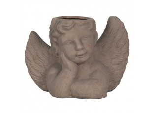 Šedý antik cementový květináč Anděl - 23*13*17cm