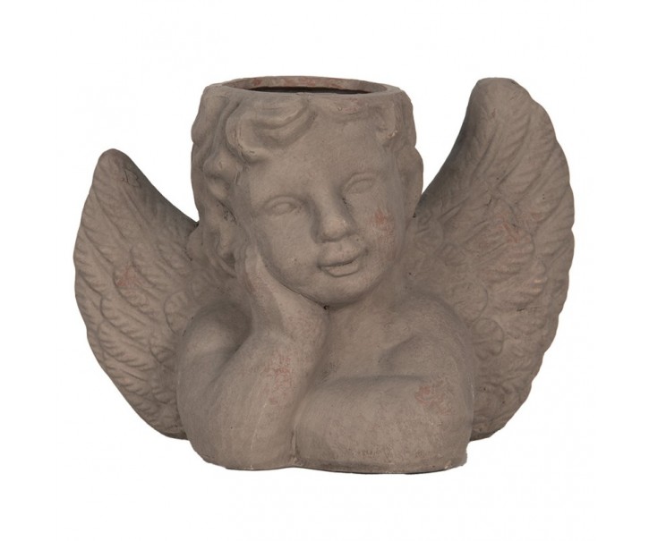 Šedý antik cementový květináč Anděl - 23*13*17cm Clayre & Eef