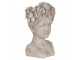 Šedý antik cementový květináč hlava ženy s květy - 22*21*35 cm Clayre & Eef