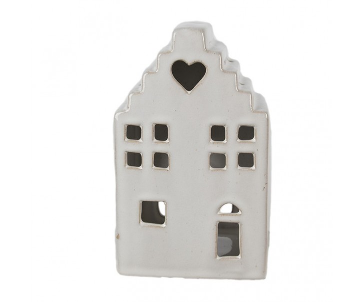 Béžový porcelánový domek svícen na čajovou svíčku Christmas House L - 10*9*17 cm Clayre & Eef