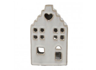 Béžový porcelánový domek svícen na čajovou svíčku Christmas House M - 9*7*14 cm