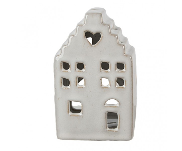 Béžový porcelánový domek svícen na čajovou svíčku Christmas House S - 7*6*11 cm Clayre & Eef