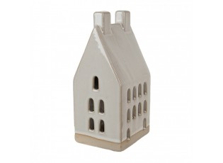 Béžová dekorace porcelánový domek s Led světýlky Christmas House L - 9*8*18 cm