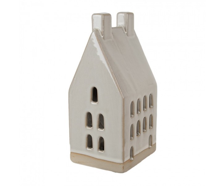 Béžová dekorace porcelánový domek s Led světýlky Christmas House L - 9*8*18 cm Clayre & Eef