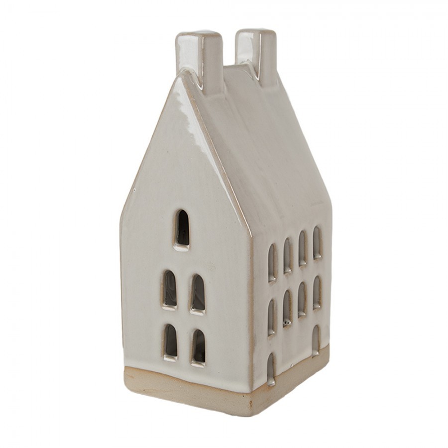 Béžová dekorace porcelánový domek s Led světýlky Christmas House L - 9*8*18 cm