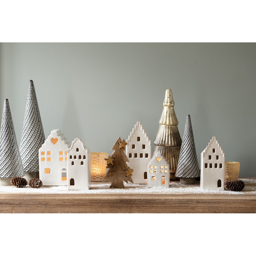 Béžová dekorace porcelánový domek s Led světýlky Christmas House L - 9*8*18 cm Clayre & Eef Béžová dekorace porcelánový domek s Led světýlky Christmas House L - 9*8*18 cm Clayre & Eef