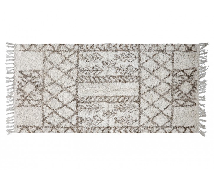 Béžový bavlněný koberec s ornamenty a třásněmi Morroccan - 150*70cm Chic Antique