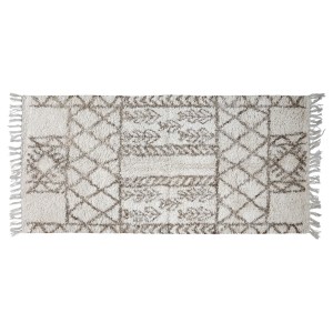Béžový bavlněný koberec s ornamenty a třásněmi Morroccan - 150*70cm