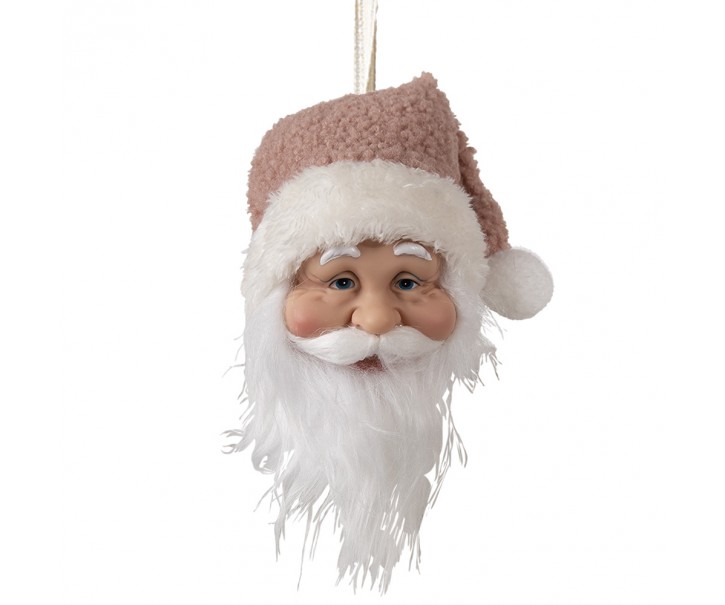 Závěsná dekorace hlava Santa s růžovou čepicí - 10*9*28 cm Clayre & Eef