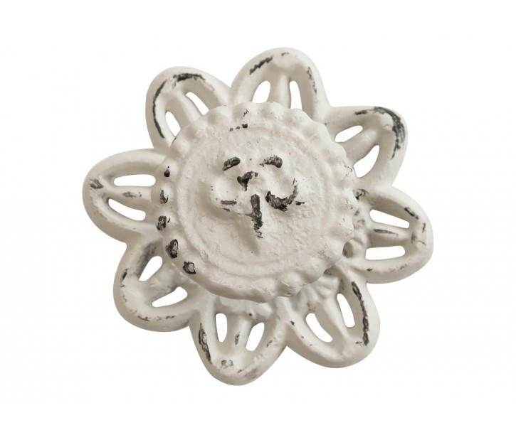 Krémová antik litinová úchytka ve tvaru květu - 8 cm Chic Antique