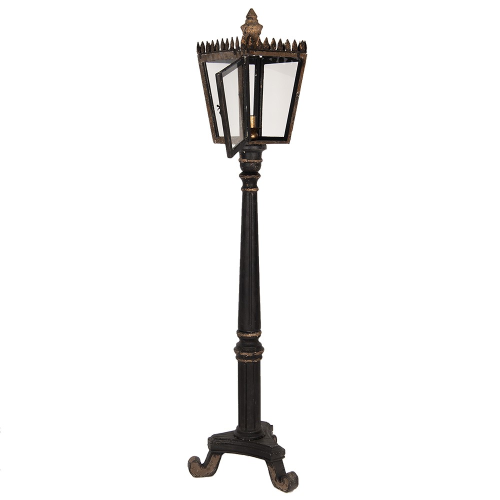Černo-zlatá stojací lampa ve tvaru pouliční lampy Pip - 44*40*172 cm E14/max 1*25W Clayre & Eef Černo-zlatá stojací lampa ve tvaru pouliční lampy Pip - 44*40*172 cm E14/max 1*25W Clayre & Eef