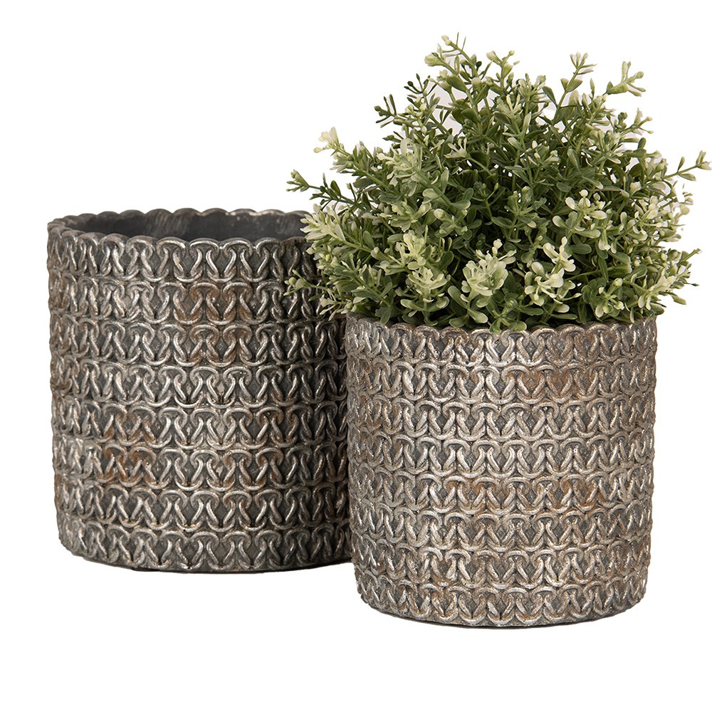 Šedý cementový obal na květináč s drátěnými oky M - Ø 15*14 cm Clayre & Eef Šedý cementový obal na květináč s drátěnými oky M - Ø 15*14 cm Clayre & Eef