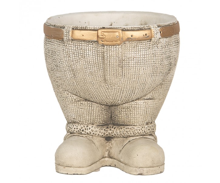 Šedý antik cementový květináč kalhoty s páskem - Ø 15*17 cm Clayre & Eef