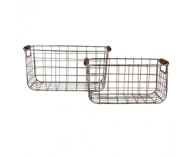 2ks šedý drátěný košík s uchy - 37*23*18 / 31*20*16 cm Clayre & Eef