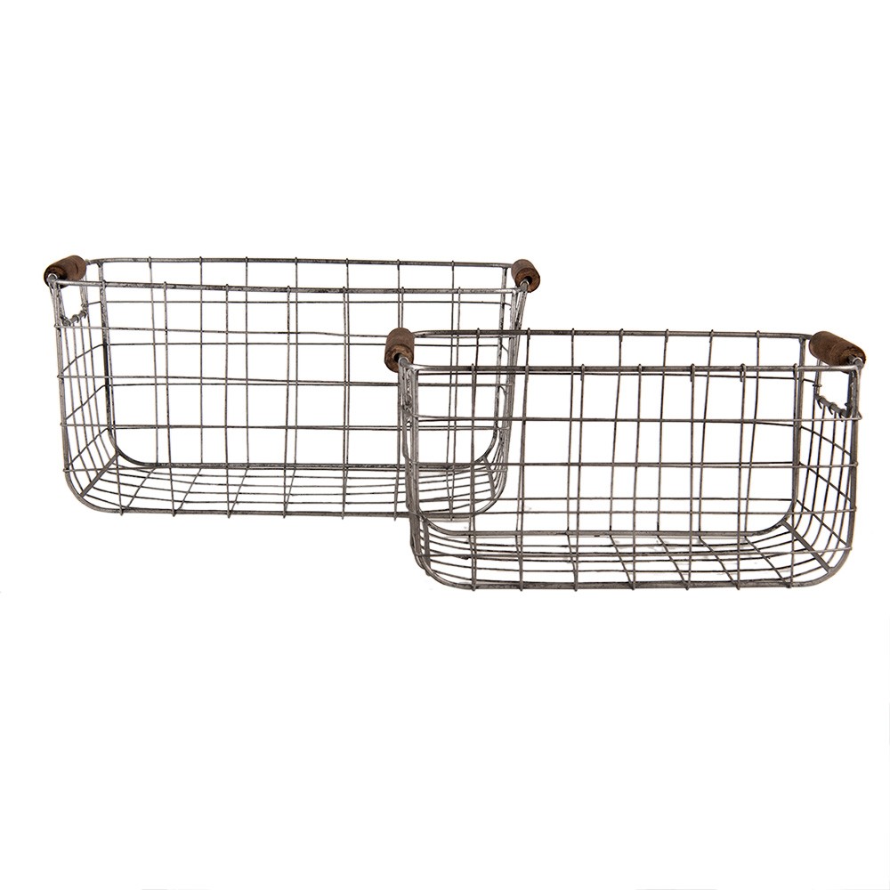 2ks šedý drátěný košík s uchy - 37*23*18 / 31*20*16 cm