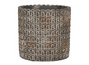 Šedý cementový obal na květináč s drátěnými oky L - Ø 18*17 cm
