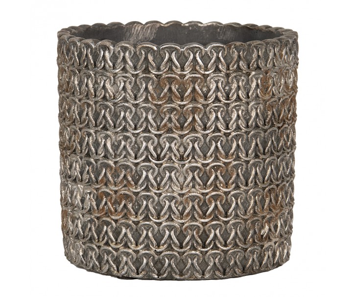 Šedý cementový obal na květináč s drátěnými oky - Ø 18*17 cm Clayre & Eef