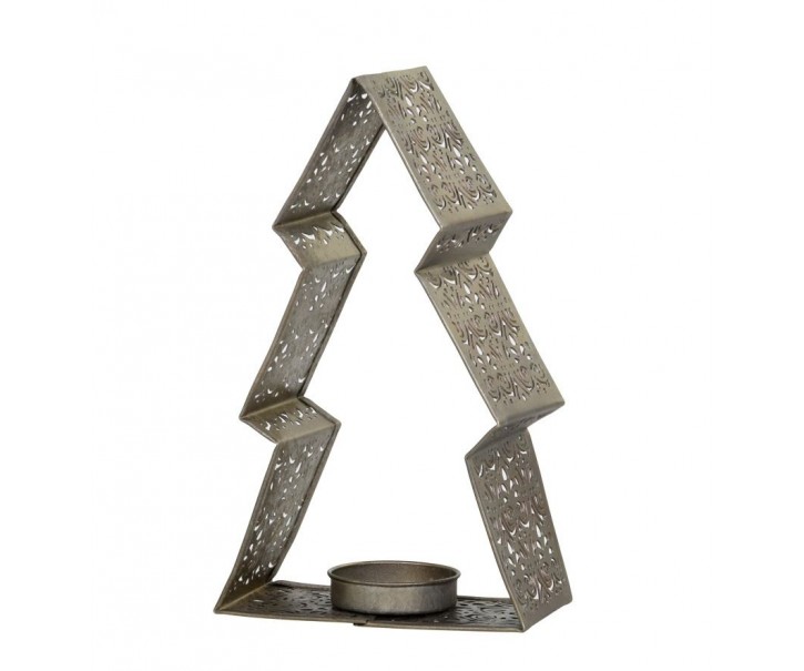 Bronzový antik kovový svícen ve tvaru stromku na čajovou svíčku - 10*5*16 cm Chic Antique