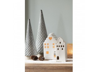 Béžová dekorace porcelánový domek s Led světýlky Christmas House M - 7*6*16 cm