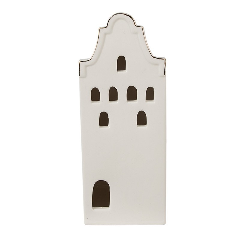 Béžová dekorace porcelánový domek s Led světýlky Christmas House M - 7*6*16 cm