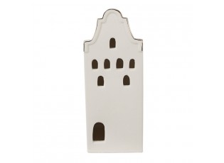Béžová dekorace porcelánový domek s Led světýlky Christmas House L - 8*8*20 cm
