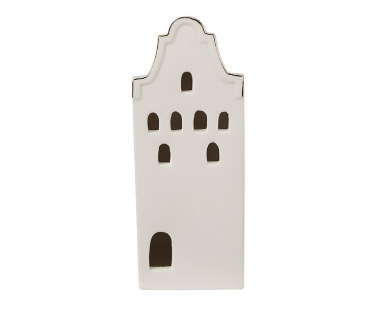 Béžová dekorace porcelánový domek s Led světýlky Christmas House L - 8*8*20 cm Clayre & Eef