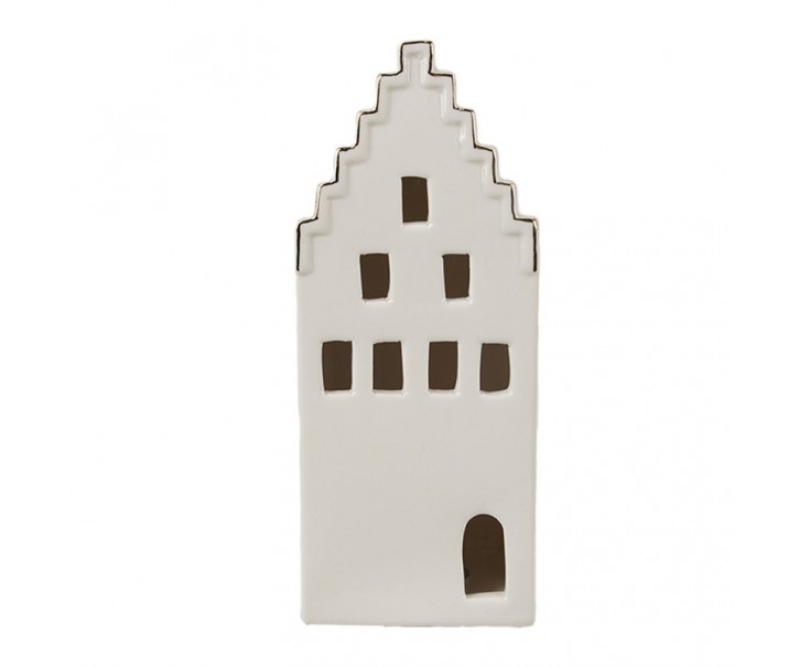 Béžová dekorace porcelánový domek s Led světýlky Christmas House M - 7*6*16 cm Clayre & Eef