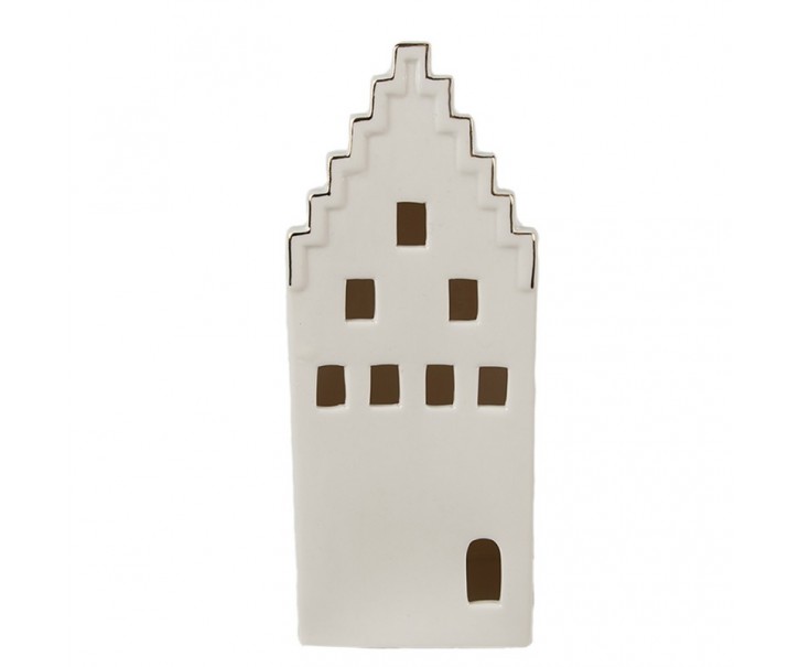 Béžová dekorace porcelánový domek s Led světýlky Christmas House L - 8*8*20 cm Clayre & Eef