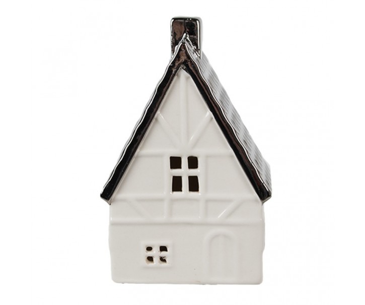 Béžová dekorace porcelánový domek s Led světýlky Christmas House M - 8*7*12 cm Clayre & Eef