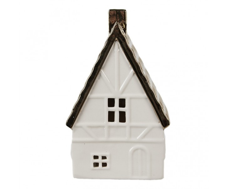 Béžová dekorace porcelánový domek s Led světýlky Christmas House L - 10*8*16 cm Clayre & Eef