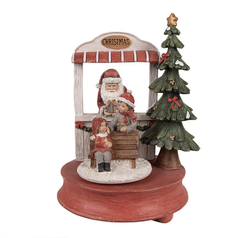 Červená vánoční hrací skříňka Santa s dětmi a stromkem - 14*11*23 cm