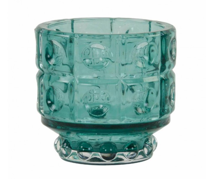 Tyrkysový skleněný svícen Bobbi turquoise - Ø 9*8,5 cm Light & Living