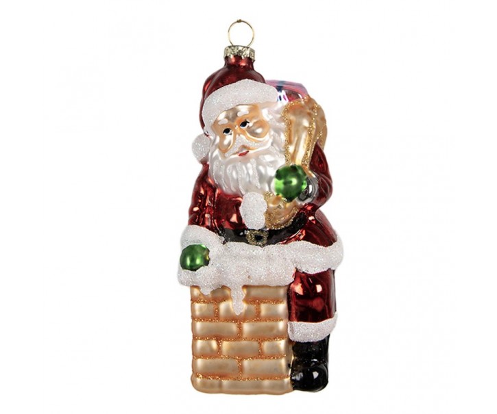 Vánoční skleněná ozdoba Santa u komína - 6*6*12 cm Clayre & Eef