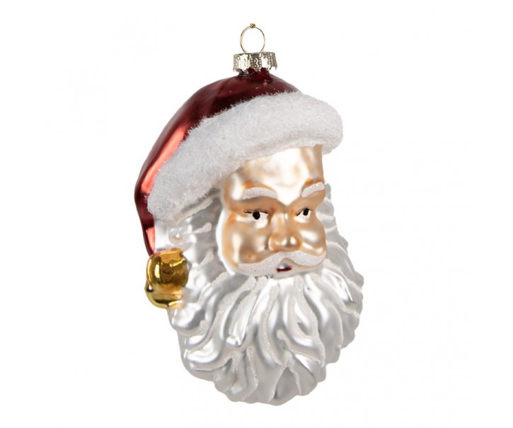 Vánoční skleněná ozdoba hlava Santa - 8*7*12 cm Clayre & Eef