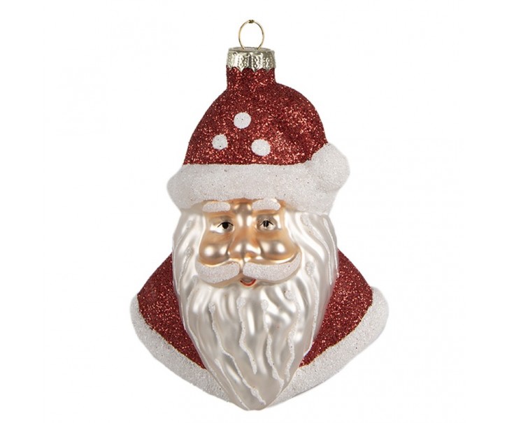 Vánoční skleněná ozdoba hlava Santa - 9*6*12 cm Clayre & Eef