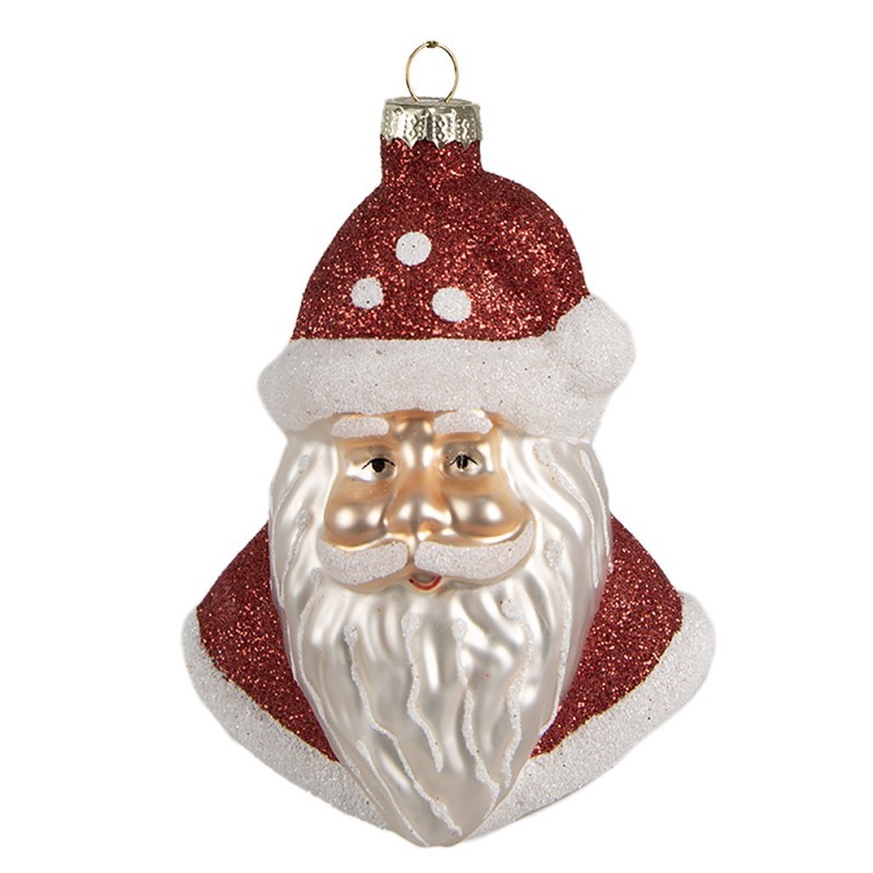 Vánoční skleněná ozdoba hlava Santa - 9*6*12 cm Clayre & Eef Vánoční skleněná ozdoba hlava Santa - 9*6*12 cm Clayre & Eef