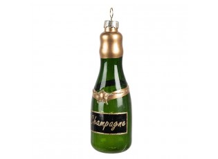Zelená vánoční skleněná ozdoba láhev šampaňské Champagne - Ø 4*12 cm