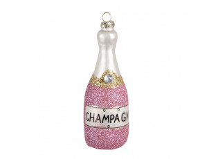 Růžová vánoční skleněná ozdoba láhev šampaňské Champagne - Ø 4*12 cm