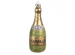 Zelená vánoční skleněná ozdoba láhev šampaňské Champagne - Ø 4*12 cm