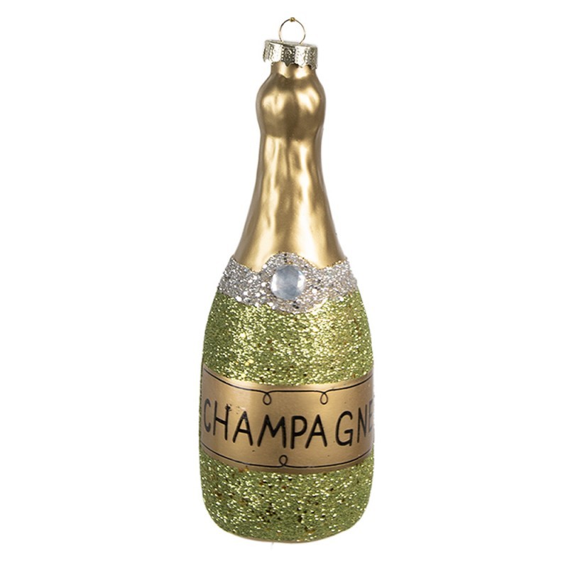 Zelená vánoční skleněná ozdoba láhev šampaňské Champagne - Ø 4*12 cm