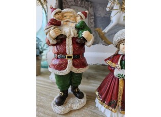 Červená vánoční dekorace socha Santa s dětmi - 10*8*21 cm