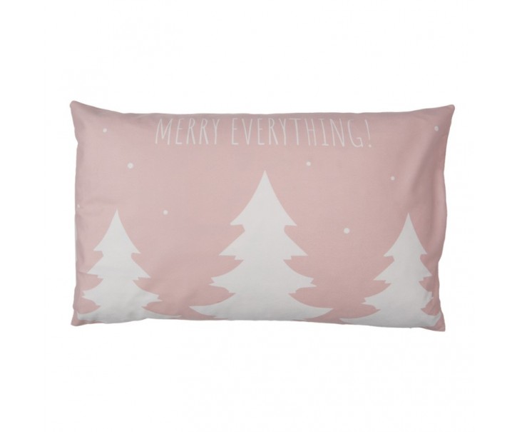 Zimní růžový povlak na polštář se stromky Merry Everything - 30*50 cm Clayre & Eef
